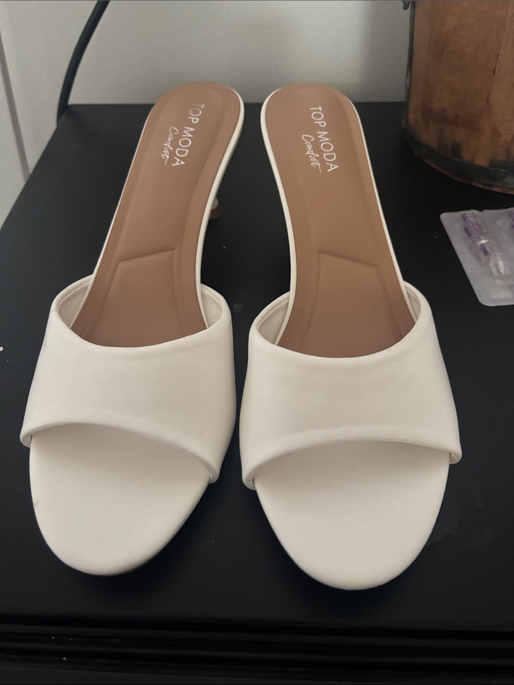 Top Moda White Slide kitten heels